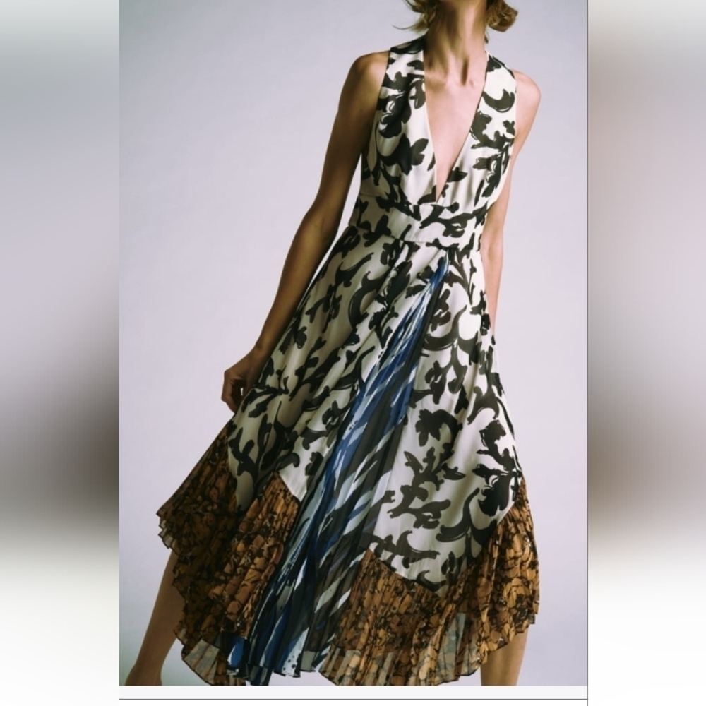 Zara Printed Limited Edition Patchwork Long Dress Sz-L
